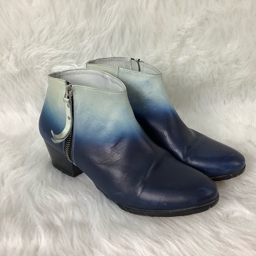 Miista Ombre Blue Leather Booties - size 8 wm.
